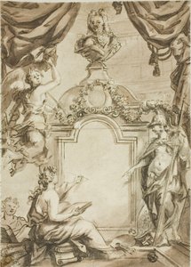 Design for Title Page: Clio Taking Dictation from Minerva