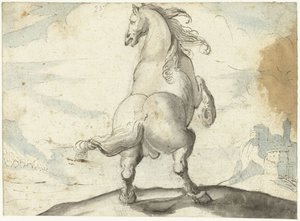 Rearing Horse in Front of an Italian Harbor View
