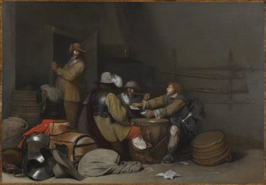 Guardroom Interior with Soldiers Smoking and Playing Cards by Gerard ter Borch