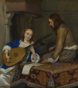 A Woman Playing the Theorbo-Lute and a Cavalier by Gerard ter Borch