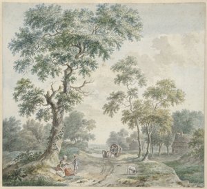 Forest Edge with Farmhouses and a Sandy Path