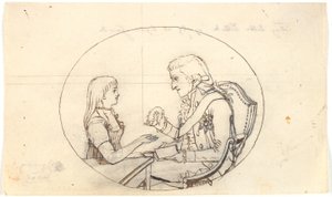 Crown Prince Frederik with the Crown Prince (Chr. VIII) Showing a Portrait of the Deceased Crown Princess Sofie Frederikke by Gerhard Ludvig Lahde