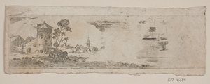 Sample Sheet of Landscape with Castle and Church by Gerhard Ludvig Lahde