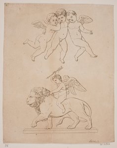 Plate with Three Cupids and Below Cupid on a Lion by Gerhard Ludvig Lahde