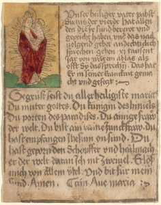 Madonna and Child in a Glory with an Indulgence and a Prayer by German 15th Century