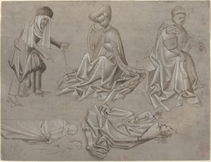 Studies for Six Figures (sheet from a model book) by German 15th Century