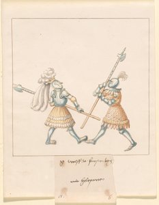 Freydal, The Book of Jousts and Tournament of Emperor Maximilian I: Combats on Foot (Jousts)(Volume III): G. Wolf von Fürstenberg mit Heleparten, Plate 141 by German 16th Century