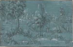 Landscape with Men Fishing by German 16th Century
