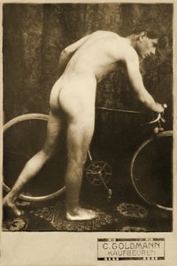 Cabinet Card of a Naked Cyclist, c.1898 by German Photographer
