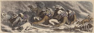A Caravan Caught in a Sandstorm in the Sahara (Coloured Engraving) by German School