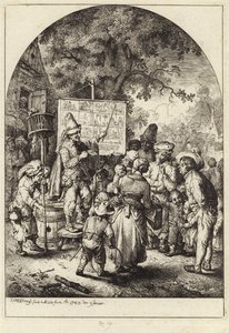 A Crowd Gather Around a Man Gesticulating with a Stick in His Left Hand by German School