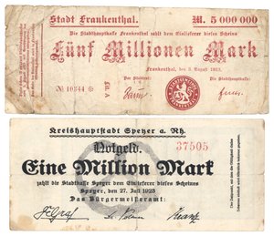 A Five Million and One Million Mark Banknotes, 1923 by German School