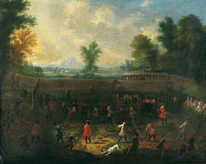 A fox-tossing match with elegant company spectating by German School