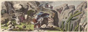 A Llama Caravan Transporting Ore Caught in a Storm in the Andes (Coloured Engraving) by German School