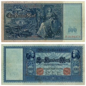A One Hundred Mark Banknote, 1910 (recto and verso) by German School
