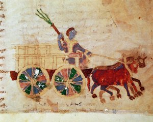 A peasant on a miniature cart from the manuscript 