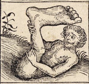 A Sciopod, Man with a Swollen Foot, from Registrum Hujus Operis Libri Cronicarum cum Figuris et Imagibus ab Inicio Mundi, by Hartmann Schedel by German School