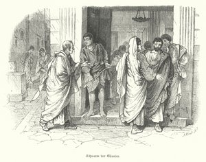 A Swarm of Clients Outside a Business in Ancient Rome by German School