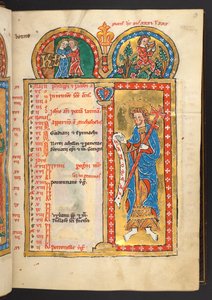 Add. 60629, f.3 May, from 12 Calendar pages in gold and colours, with architectural frames each containing a sign of the Zodiac, an apostle and a labour of the month