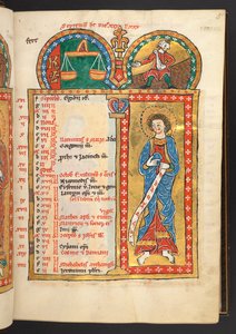 September. 12 Calendar pages in gold and colours, with architectural frames each containing a sign of the Zodiac, an apostle and a labour of the month. Psalter. Illuminated Psalter with a Calendar, Canticles and Litanies for the use of nu by German School