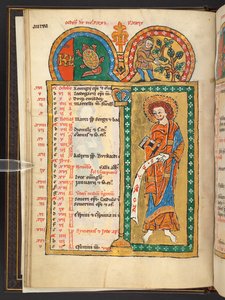 Add. 60629, f.5v October. 12 Calendar pages in gold and colours, with architectural frames each containing a sign of the Zodiac, an apostle and a labour of the month. Psalter. Illuminated Psalter with a Calendar, Canticles and Litanies for the use of nuns