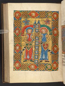 Two military saints, with the heads of others by German School