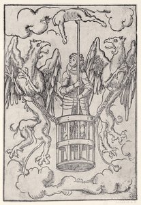 Alexander the Great carried into the air by two griffins by German School