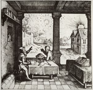 An Astrologer casting a Horoscope, copy of an illustration from Utriusque Cosmi Historia by Robert Fludd, Oppenheim 1617, used in a History of Magic, published late 19th century by German School