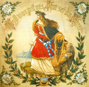 Banner with the image of Germania, symbol of a united Germany, c.1918 by German School