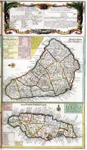 Barbados and Jamaica, detail from a map of English Colonies in the Caribbean, pub. by Homanns Heirs, Nuremberg, c.1750 (detail) by German School