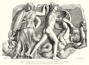 Battle between the Gods and Titans and Giants, Ancient Greek Relief from Pergamon by German School