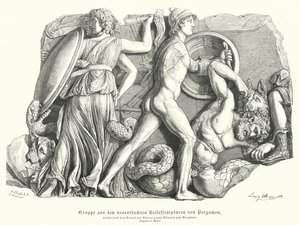Battle Between the Gods and Titans and Giants, Ancient Greek Relief from Pergamon by German School