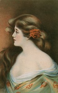 Beauty with long brown hair by German School