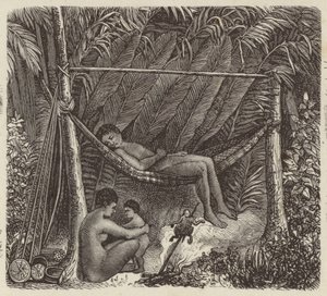 Brazilian native resting in a hammock (engraving) by German School