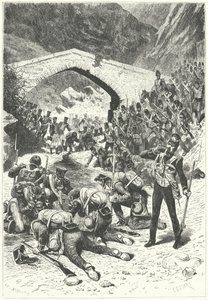 British soldiers taking advantage of a pause in the fighting to take a drink of water at the Battle of Talavera by German School