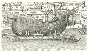 Building of a large seagoing ship at the end of the 15th century by German School