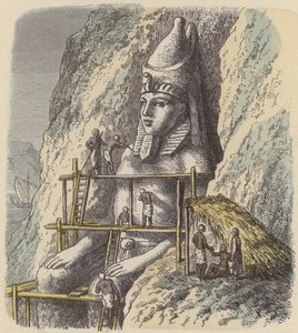 Carving a Statue of an Ancient Egyptian Pharaoh Out of a Rock Face by German School