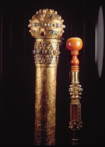 Case and mounted fragment of the Staff of St. Peter by German School