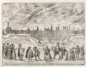 Comet seen over Augsburg end of November 1618, pub. 1618 by German School