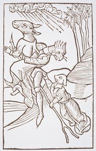 Departure for the Sabbath, copy of an illustration from Von den Unholden oder Hexen by Ulrich Molior, Constanz 1489, used in a History of Magic, published late 19th century