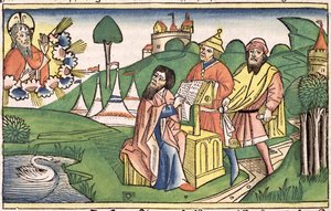 Deuteronomy: Frontispiece in which God makes the Laws, from the Nuremberg Bible