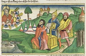 Deuteronomy: Frontispiece in which God makes the Laws, from the Nuremberg Bible