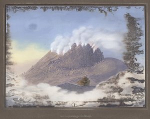 Eruption at the Merapi Volcano with a View of the East End of the Crater, November 1836, Pl.VI from Topographischer und Naturwissenschaftlicher Atlas zur Reise durch Java, by Dr. Fr. Junghuhn, Magdeburg