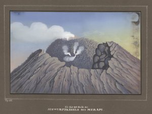 Eruption from Mount Merapi, Pl.III, Topographischer und Naturwissenschaftlicher Atlas zur Reise durch Java, by Dr.Fr.Junghuhn, Magdeburg 1845 by German School