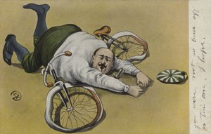Fat man, fallen off his bicycle by German School