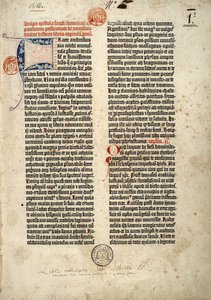 First page of the Bible in Latin (vulgate) of Gutenberg prepared in Mainz 1452-1454. The beginning of the epistle of Saint Jerome to the priest Paulin dealing with all the books of Holy Scripture. by German School