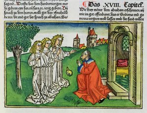 Genesis 18:2 Abraham and the Three Angels, from the Nuremberg Bible