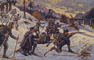 German and Austrian Ski Troops at the Dukla Pass, Carpathians, World War I by German School