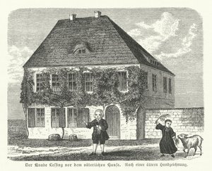 German philosopher and dramatist Gotthold Ephraim Lessing outside his father