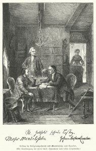 German philosopher and dramatist discussing religion with Moses Mendelssohn and Johann Kaspar Lavater by German School